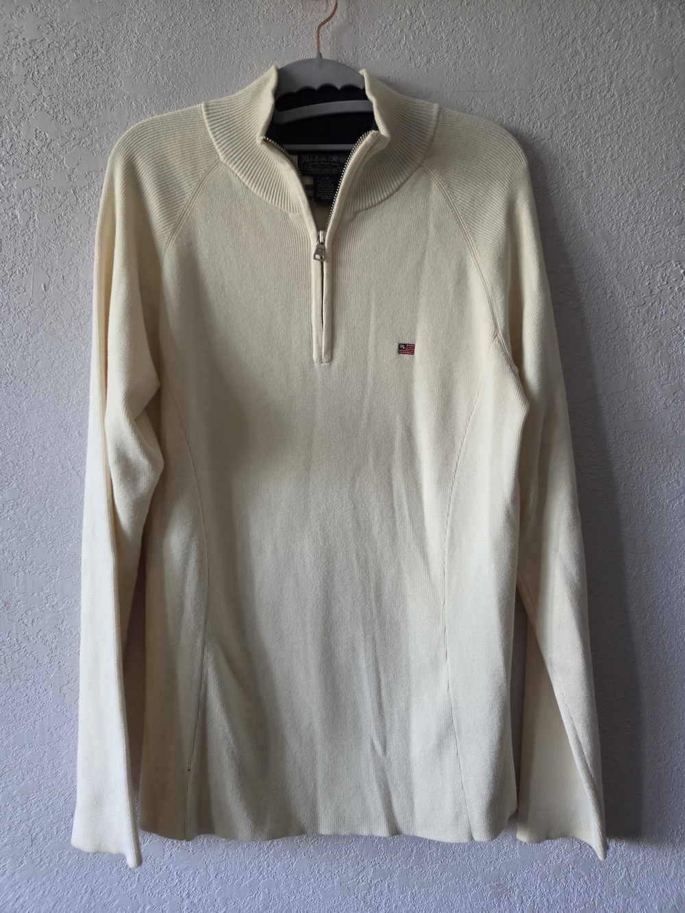Ralph Lauren Cream Half-Zip Sweater with Flag Logo